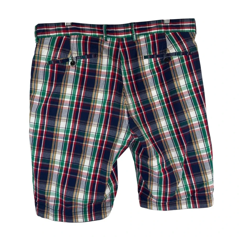 Polo Ralph Lauren Reversible Shorts Mens 35 Navy Blue Madras Plaid Cotton